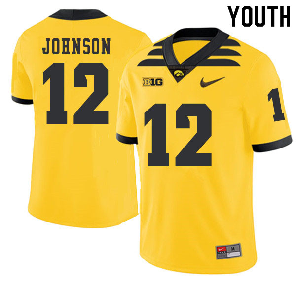 2019 Youth #12 D.J. Johnson Iowa Hawkeyes College Football Alternate Jerseys Sale-Gold - Click Image to Close